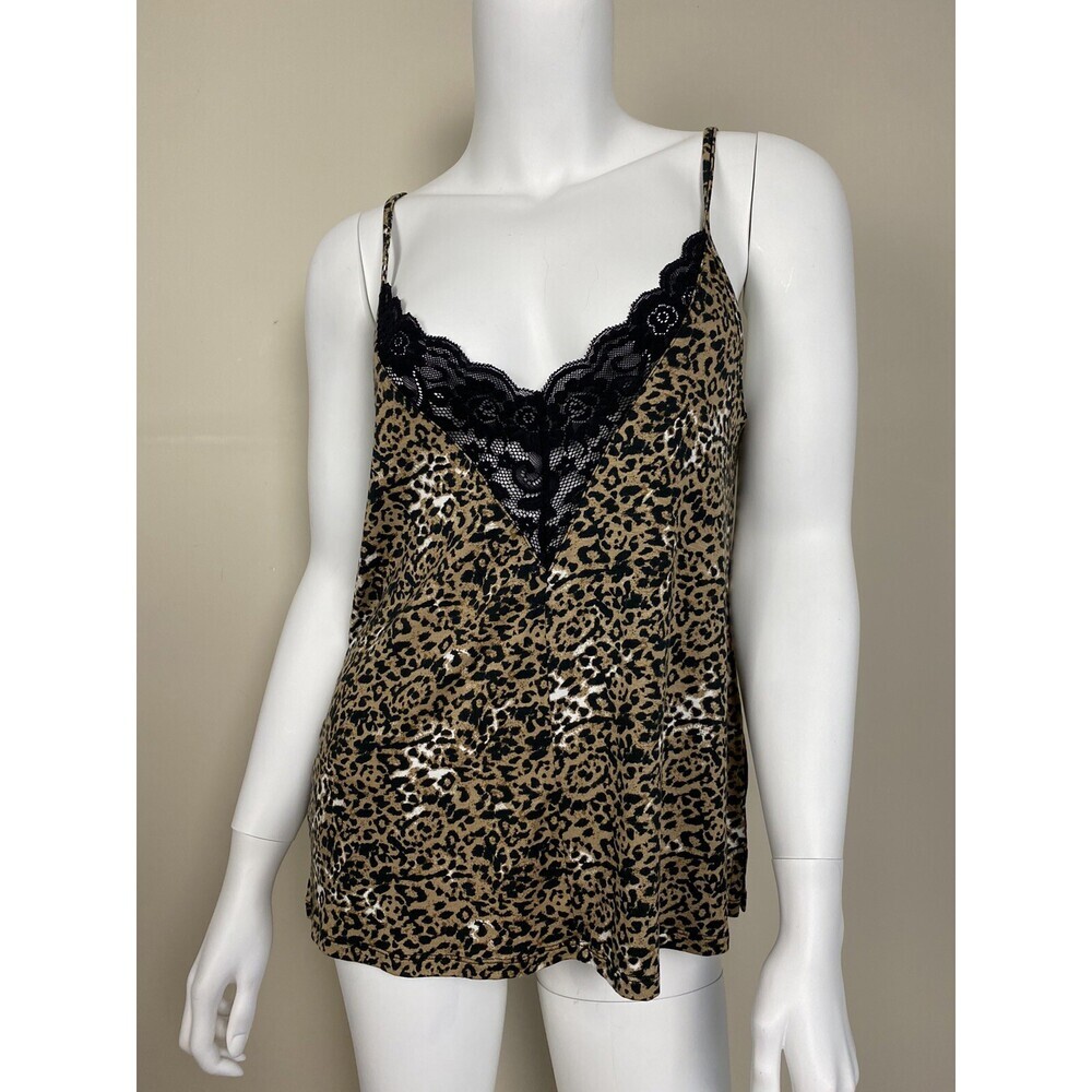 Socialite V-Neck Spaghetti Strap Camisole Lace Detail Leopard Print Size S